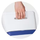 Gyerek bili, Ricokids RK-290, fehér/kék, WC-szerű kialakítás, fedéllel, kivehető tartállyal, csúszásgátló talp, stabil, műanyag, hangjelzéssel, teherbírás: 50 kg, elemes (2 x AAA - nem tartozék)