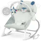 Gyerek pihenőszék, Ricokids, szürke, 53 x 39 cm, levehető játékhíd, 2 fokozatú dönthetőség, mosható huzat, hárompontos biztonsági öv, vibrációs, elemes (LR20 1,5 V, nem tartozék), 9 / 18 kg teherbírás