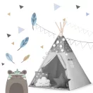 Gyereksátor, Nukido Tipi, fényfüzérrel, 120 x 120 x 165 cm, szürke, csillagmintás, fenyőfa rudak, 3 párna, stabilizátor, hordtáska
