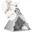 Gyereksátor, Nukido Tipi, fényfüzérrel, 120 x 120 x 165 cm, szürke, csillagmintás, fenyőfa rudak, 3 párna, stabilizátor, hordtáska