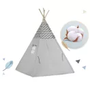 Gyereksátor, Nukido Tipi, fényfüzérrel, 120 x 120 x 165 cm, szürke, 175 g/m2 pamut, fenyőfa rudak, 3 párna és szigetelő szőnyeg, hordtáska