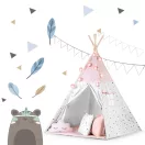 Gyereksátor, Nukido Tipi, fényfüzérrel, 120 x 120 x 165 cm, rózsaszín, 175 g/m2 pamut, fenyőfa rudak, 3 párna és szigetelő szőnyeg, hordtáska