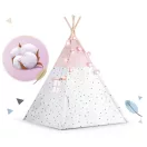 Gyereksátor, Nukido Tipi, fényfüzérrel, 120 x 120 x 165 cm, rózsaszín, 175 g/m2 pamut, fenyőfa rudak, 3 párna és szigetelő szőnyeg, hordtáska