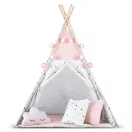 Gyereksátor, Nukido Tipi, fényfüzérrel, 120 x 120 x 165 cm, rózsaszín, 175 g/m2 pamut, fenyőfa rudak, 3 párna és szigetelő szőnyeg, hordtáska