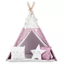 Gyereksátor, Nukido Tipi, fényfüzérrel, 120 x 120 x 165 cm, rózsaszín, csillagmintás, 175 g/m2 pamut, fenyőfa rudak, 3 párna és szigetelő szőnyeg, hordtáska