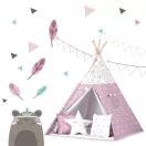 Gyereksátor, Nukido Tipi, fényfüzérrel, 120 x 120 x 165 cm, rózsaszín, csillagmintás, 175 g/m2 pamut, fenyőfa rudak, 3 párna és szigetelő szőnyeg, hordtáska