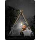 Gyereksátor, Nukido Tipi, lámpával, 116 × 107 × 110 cm, szürke, pamut, fenyőfa rudak, 2 párna és vastag matrac, hordtáska