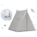 Gyereksátor, Nukido Tipi, lámpával, 116 × 107 × 110 cm, szürke, pamut, fenyőfa rudak, 2 párna és vastag matrac, hordtáska