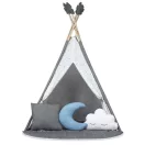 Gyereksátor, Nukido NK-406 Tipi, 116 x 116 x 165 cm, szürke, 3 párna, vastag csúszásgátlós matrac, stabilizátor, fenyőfa rudak