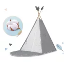 Gyereksátor, Nukido NK-406 Tipi, 116 x 116 x 165 cm, szürke, 3 párna, vastag csúszásgátlós matrac, stabilizátor, fenyőfa rudak