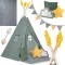 Gyereksátor, Nukido NK-406 Tipi, 116 x 116 x 165 cm, zöld, 3 párna, vastag csúszásgátlós matrac, stabilizátor, fenyőfa rudak