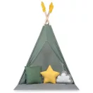 Gyereksátor, Nukido NK-406 Tipi, 116 x 116 x 165 cm, zöld, 3 párna, vastag csúszásgátlós matrac, stabilizátor, fenyőfa rudak
