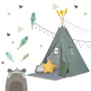 Gyereksátor, Nukido NK-406 Tipi, 116 x 116 x 165 cm, zöld, 3 párna, vastag csúszásgátlós matrac, stabilizátor, fenyőfa rudak