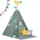 Gyereksátor, Nukido NK-406 Tipi, 116 x 116 x 165 cm, zöld, 3 párna, vastag csúszásgátlós matrac, stabilizátor, fenyőfa rudak