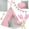 Gyereksátor, Nukido NK-406 Tipi, 116 x 116 x 165 cm, pink, 2 párna, vastag csúszásgátlós matrac, stabilizátor, fenyőfa rudak