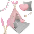 Gyereksátor, Nukido NK-406 Tipi, 116 x 116 x 165 cm, pink, 2 párna, vastag csúszásgátlós matrac, stabilizátor, fenyőfa rudak