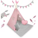 Gyereksátor, Nukido NK-406 Tipi, 116 x 116 x 165 cm, pink, 2 párna, vastag csúszásgátlós matrac, stabilizátor, fenyőfa rudak