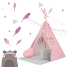 Gyereksátor, Nukido NK-406 Tipi, 116 x 116 x 165 cm, pink, 2 párna, vastag csúszásgátlós matrac, stabilizátor, fenyőfa rudak