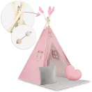 Gyereksátor, Nukido NK-406 Tipi, 116 x 116 x 165 cm, pink, 2 párna, vastag csúszásgátlós matrac, stabilizátor, fenyőfa rudak