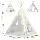 Gyereksátor, Nukido Tipi, Dinoszaurusz minta, 114 × 114 × 165 cm, stabilizátorral és vastag párnával, ablakos, poliészter huzat, fenyőfa rudak, könnyen összeszerelhető
