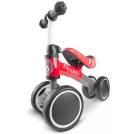   Négykerekű futóbicikli, Nukido NK-600, piros/szürke, EVA habkerekek 14 cm, acél váz, ülésmagasság: 27 cm, puha ülés, gumírozott markolat