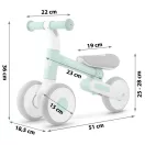 Háromkerekű futóbicikli, Nukido NK-603, türkiz, EVA habkerekek 15 cm, állítható ülésmagasság 25–28 cm, kormányfordulás határoló, 12 hónapos kortól
