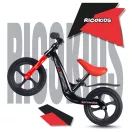 Kétkerekű futóbicikli, Ricokids Funnu, fekete/piros, magnézium váz, EVA habkerekek 29 cm, állítható ülésmagasság 35-42 cm, gumírozott markolatok ütközőkkel, könnyű (TE760501)