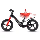 Kétkerekű futóbicikli, Ricokids Funnu, fekete/piros, magnézium váz, EVA habkerekek 29 cm, állítható ülésmagasság 35-42 cm, gumírozott markolatok ütközőkkel, könnyű (TE760501)
