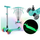 Háromkerekű roller, Ricokids Glow, türkiz, LED világítás a kerekekben, sötétben világító állófelület, balanszos irányítás, állítható alumínium kormány, EN 71, max. 50 kg