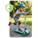 Háromkerekű roller, Ricokids Glow, türkiz, LED világítás a kerekekben, sötétben világító állófelület, balanszos irányítás, állítható alumínium kormány, EN 71, max. 50 kg
