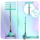 Háromkerekű roller, Ricokids Glow, türkiz, LED világítás a kerekekben, sötétben világító állófelület, balanszos irányítás, állítható alumínium kormány, EN 71, max. 50 kg