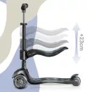 Háromkerekű roller, Nukido Flippo, fekete, LED világítás a kerekekben, balanszos irányítás, levehető és állítható ülés, alumínium kormány, max. 50 kg