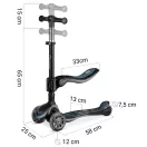 Háromkerekű roller, Nukido Flippo, fekete, LED világítás a kerekekben, balanszos irányítás, levehető és állítható ülés, alumínium kormány, max. 50 kg