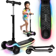   Háromkerekű roller, Ricokids Leddi, fekete, LED világítás a fellépőben, balanszos irányítás, állítható fém kormány, max. 35 kg
