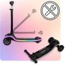 Háromkerekű roller, Ricokids Leddi, fekete, LED világítás a fellépőben, balanszos irányítás, állítható fém kormány, max. 35 kg