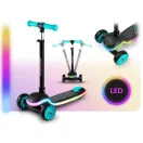 Háromkerekű roller, Ricokids Leddi, fekete/türkiz, LED világítás a fellépőben, balanszos irányítás, állítható fém kormány, max. 35 kg