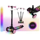 Háromkerekű roller, Ricokids Glowi, fekete/rózsaszín, LED világítás a fellépőben, balanszos irányítás, állítható fém kormány, max. 35 kg