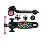 Háromkerekű roller, Ricokids Glowi, fekete/rózsaszín, LED világítás a fellépőben, balanszos irányítás, állítható fém kormány, max. 35 kg
