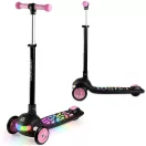 Háromkerekű roller, Ricokids Glowi, fekete/rózsaszín, LED világítás a fellépőben, balanszos irányítás, állítható fém kormány, max. 35 kg