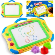   Mágneses rajztábla, Ricokids, 35 × 30 cm, sárga, törölhető rajzfelület, mágneses tollal, 3 db formával, beépített törlőcsúszka, gyerekeknek