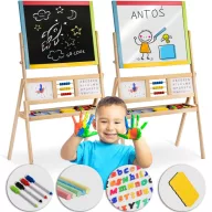   Mágneses rajztábla, Ricokids, 104 x 67 x 38 cm, kétoldalas (mágneses és krétás tábla), forgatható, beépített óra és abakusz