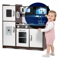   Játékkonyha, Ricokids Retro, 92 x 82,5 x 30 cm, fa és MDF, interaktív elemekkel, 2 db LED lámpával, krétatáblával, telefonkiegészítővel