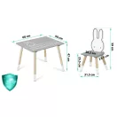 Fa játékasztal, Ricokids RC-847, asztal + 2 szék, fa és MDF, nyuszi motívum, ábécés asztallap, UV-álló, nem mérgező festék, 80 kg teherbírás