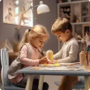 Fa játékasztal, Ricokids RC-847, asztal + 2 szék, fa és MDF, nyuszi motívum, ábécés asztallap, UV-álló, nem mérgező festék, 80 kg teherbírás