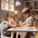 Fa játékasztal, Ricokids RC-848, asztal + 2 szék, fa és MDF, UV-álló, lekerekített élek, stabil kivitel