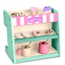 Fa játékkonyha Ricokids, cukrászda kávéfőzővel, 26 x 18,5 x 24 cm, mentazöld, fából készült, 2 az 1-ben, sok kiegészítő, mini, hordozható