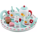Fa teáskészlet, Ricokids RK-869, fa, pasztell színek, Montessori ihletésű, tálcával, csészékkel, kanalakkal, tejeskannával és cukortartóval, készségfejlesztő