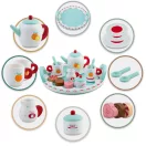 Fa teáskészlet, Ricokids RK-869, fa, pasztell színek, Montessori ihletésű, tálcával, csészékkel, kanalakkal, tejeskannával és cukortartóval, készségfejlesztő