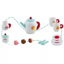 Fa teáskészlet, Ricokids RK-869, fa, pasztell színek, Montessori ihletésű, tálcával, csészékkel, kanalakkal, tejeskannával és cukortartóval, készségfejlesztő