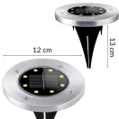 Napelemes kerti lámpa, Ilumen LS-104, ezüst, átmérő: 12 cm, fényérzékelős, automatikus kapcsolás, IPX4 vízálló, akkumulátoros, 6 db